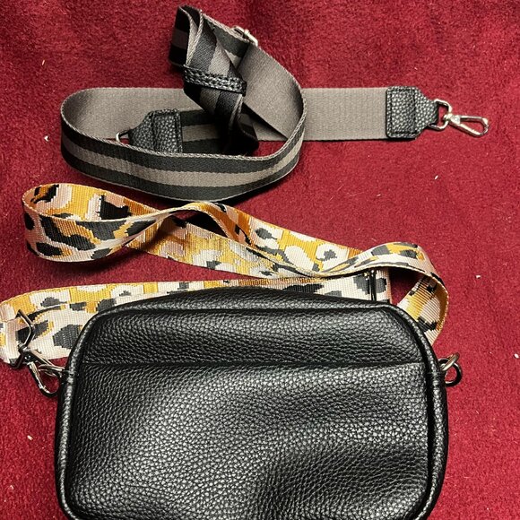 black crossbody purse with interchangable straps - leopard and black/gray stripe - Picture 4 of 4